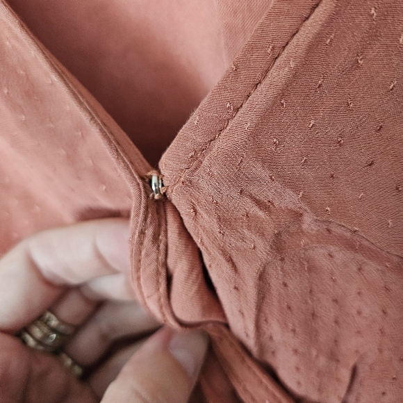 Skies Are Blue Women's Small Pink Puff Sleeve Midi Sundress Knee Length Surplice - Picture 4 of 9